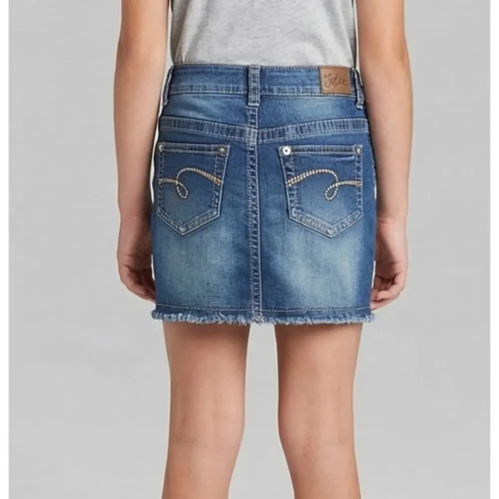 Justice Blue Denim Distressed Skort Size 12S Cotton Spandex